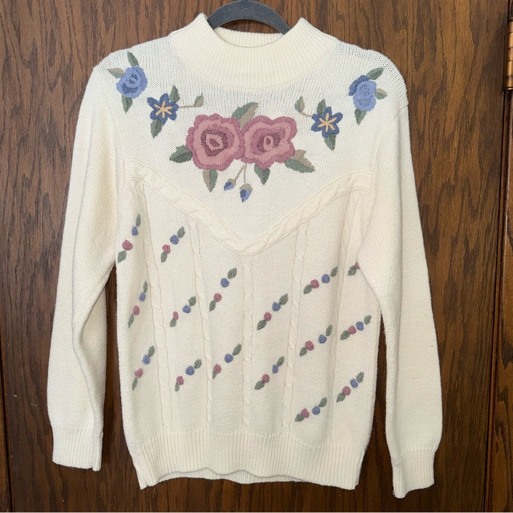 Vintage Alfred Dunner Floral Embroidered Sweater Grandma Core Cottagecore